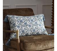 Delphine Rectangular Floral Tasselled Polyester Filled Cushion Paoletti Mid Blue 40cm x 60cm