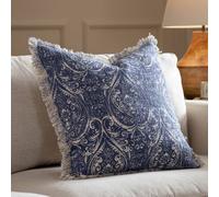 Paoletti Durelle 100% Cotton Paisley Fringed Cushion in Mid Blue | Size: 50 cm x 50 cm Paoletti Mid Blue 50 cm x 50 cm