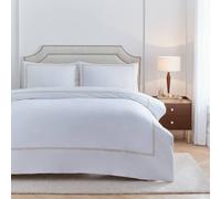 Paoletti Elara Duvet Cover Set - Luxury 200 Thread Count Cotton Embroidered Border Bedding Set (Champagne - King)