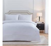 Paoletti Elara Duvet Cover Set - Luxury 200 Thread Count Cotton Embroidered Border Bedding Set (White - Double)