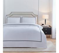 Paoletti Elara Duvet Cover Set - Luxury 200 Thread Count Cotton Embroidered Border Bedding Set (Black - Double)