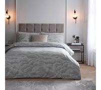 Paoletti Ellora Duvet Cover Set - Luxury Jacquard Cloud Textured Bedding (Silver - King)
