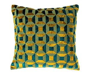 Paoletti Empire Feather Filled Cushion, Teal/Gold, 45 x 45 cm