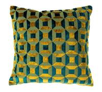 Paoletti Empire Teal and Gold Velvet Jacquard Cushion - Size: 45 x 45 cm - Multi - Wilko