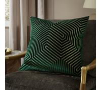 Paoletti Evoke Velvet Cushion Cover - Luxurious Chevron Pattern Decorative Square Cushion Case (Emerald - 55x55cm)