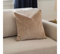 Paoletti Evoke Velvet Polyester Filled Cushion - Luxurious Chevron Pattern Decorative Square Pillow With Filling (Mink - 45x45cm)