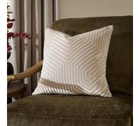 Paoletti Evoke Velvet Feather Filled Cushion - Luxurious Chevron Pattern Decorative Square Pillow With Filling (Oyster - 45x45cm)