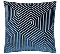 Paoletti Evoke Velvet Cushion Cover - Luxurious Chevron Pattern Decorative Square Cushion Case (Navy - 55x55cm)