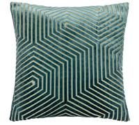 Paoletti Evoke Velvet Feather Filled Cushion - Luxurious Chevron Pattern Decorative Square Pillow With Filling (Teal - 45x45cm)