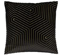 Paoletti Evoke Velvet Feather Filled Cushion - Luxurious Chevron Pattern Decorative Square Pillow With Filling (Black - 45x45cm)