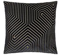 Paoletti Evoke Velvet Feather Filled Cushion - Luxurious Chevron Pattern Decorative Square Pillow With Filling (Black - 55x55cm)