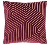 Paoletti Evoke Velvet Feather Filled Cushion - Luxurious Chevron Pattern Decorative Square Pillow With Filling (Burgundy - 45x45cm)