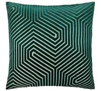 Paoletti Evoke Velvet Feather Filled Cushion - Luxurious Chevron Pattern Decorative Square Pillow With Filling (Emerald - 55x55cm)
