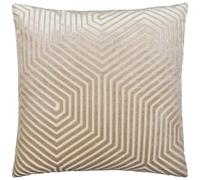 Paoletti Evoke Velvet Feather Filled Cushion - Luxurious Chevron Pattern Decorative Square Pillow With Filling (Mink - 55x55cm)