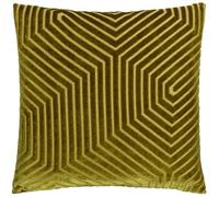 Paoletti Evoke Velvet Feather Filled Cushion - Luxurious Chevron Pattern Decorative Square Pillow With Filling (Olive - 45x45cm)