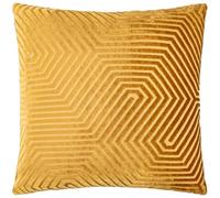 Paoletti Evoke Velvet Polyester Filled Cushion - Luxurious Chevron Pattern Decorative Square Pillow With Filling (Gold - 55x55cm)