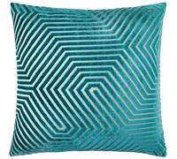 Paoletti Evoke Velvet Polyester Filled Cushion - Luxurious Chevron Pattern Decorative Square Pillow With Filling (Teal - 55x55cm)