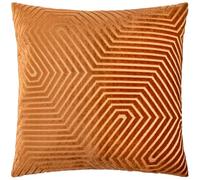 Paoletti Evoke Velvet Polyester Filled Cushion - Luxurious Chevron Pattern Decorative Square Pillow With Filling (Brick - 55x55cm)