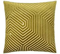 Paoletti Evoke Velvet Polyester Filled Cushion - Luxurious Chevron Pattern Decorative Square Pillow With Filling (Olive - 55x55cm)