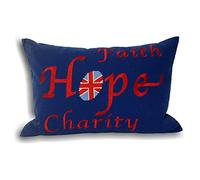 Paoletti Faith Hope Charity Embroidery 100% Cotton Cushion Cover, Navy Blue, 35 x 50 Cm