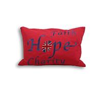 Paoletti Faith Hope Charity Embroidery 100% Cotton Cushion Cover, Red, 35 x 50 Cm