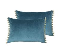 Paoletti Fiesta Feather Filled Cushions (Twin Pack), Polyester, Duck Egg/Natural