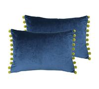 Paoletti Fiesta Twin Pack Feather Filled Cushions, Indigo/Olive, 2 Count (Pack of 1)