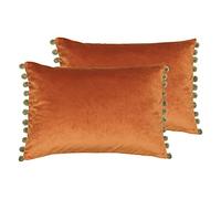 Paoletti Fiesta Feather Filled Cushions (Twin Pack), Polyester, Rust/Khaki