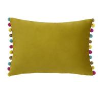 Paoletti Fiesta Green Velvet Rectangular Cushion With Multi Coloured Pom Pom Trim (35 x 50 cm)