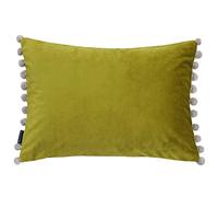 Riva Paoletti Fiesta Rectangular Cushion Cover - Bamboo Green - Natural Beige Pompom Edges - Faux Velvet - Reversible - Zip Closure - 100% Polyester - 35 x 50cm ( 14" x 20" inches)