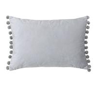 Paoletti Fiesta Rectangular Cushion Cover - Faux Velvet with Pompom Edges (Dove/Silver - 35 x 50cm)