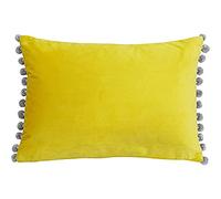 Riva Paoletti Fiesta Rectangular Cushion Cover - Mimosa Yellow - Silver Pompom Edges - Faux Velvet - Reversible - Zip Closure - 100% Polyester - 35 x 50cm ( 14" x 20" inches)