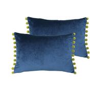Paoletti Fiesta Rectangular Polyester Filled Cushions (Twin Pack), Indigo/Olive, 35 x 50cm