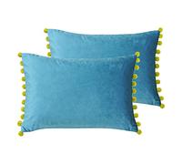 Paoletti Fiesta Twin Pack Feather Filled Cushions, Teal/Bamboo, 2 Count (Pack of 1)