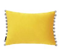 Riva Paoletti Fiesta Rectangular Cushion Cover - Mimosa Yellow - Silver Pompom Edges - Faux Velvet - Reversible - Zip Closure - 100% Polyester - 35 x 50cm ( 14" x 20" inches)
