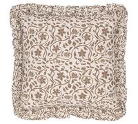 Paoletti Filigree Feather Filled Cushion - Luxury Vintage Floral Textured Ruffle Trim Decorative Pillow (Linen/Olive - 50x50cm)