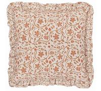 Seventy Three Linen Filigree Printed Ruffle Polyester Filled Cushion - Linen/Ochre - 50x50cm