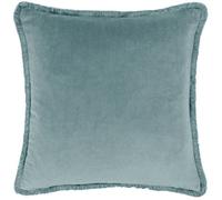 Riva Paoletti Freya Cushion Cover Duck Egg Blue Super Soft Velvet Fabric Cotton Fringed Edges Machine Washable 100% Polyester 45 X 45cm (18" X 18" Inches)