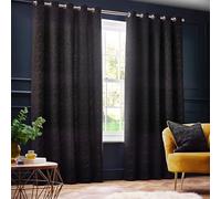 Paoletti Galaxy Fully Lined Chenille Eyelet Curtains Black 229cm width 137cm drop, Black