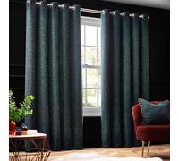Paoletti Galaxy Emerald Chenille Eyelet Curtain 168 x 183cm - Size: W 183 x D 168cm - Green - Wilko