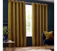 Paoletti Galaxy Eyelet Curtain Pair - Lined Room Darkening Luxury Opulent Chenille Curtains (Gold - 117x137cm)