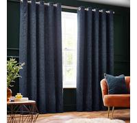 Paoletti Galaxy Fully Lined Chenille Eyelet Curtains Navy 117cm width 183cm drop, Blue