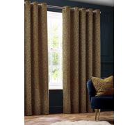 Paoletti Galaxy Fully Lined Chenille Eyelet Curtains Gold 168cm width 137cm drop, Gold