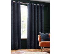 Paoletti Galaxy Fully Lined Chenille Eyelet Curtains Navy 168cm width 137cm drop, Blue