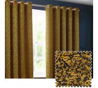 Riva Paoletti Eyelet Curtain Pair Galaxy - Lined Room-Darkening Velvet Chenille, Gold 117x183cm