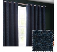 Paoletti Galaxy Eyelet Curtain Pair - Lined Room Darkening Luxury Opulent Chenille Curtains (Navy - 229x137cm)