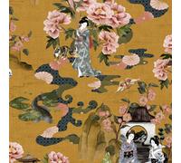 Paoletti Geisha Ochre Yellow Digitally Printed Traditional Floral Wallpaper Sample
