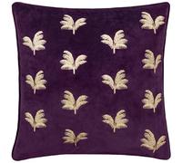 Paoletti Guilded Palms Embroidered Feather Rich Cushion - Plum - 45x45cm