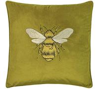 Paoletti Hortus Embroidered Bee Soft Velvet Pipe Trimmed Cushion in Olive | Size: 50 cm x 50 cm Paoletti Olive 50 cm x 50 cm