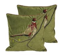 Paoletti Hunter Velvet Twin Pack Polyester Filled Cushions, Green, 45 x 45cm